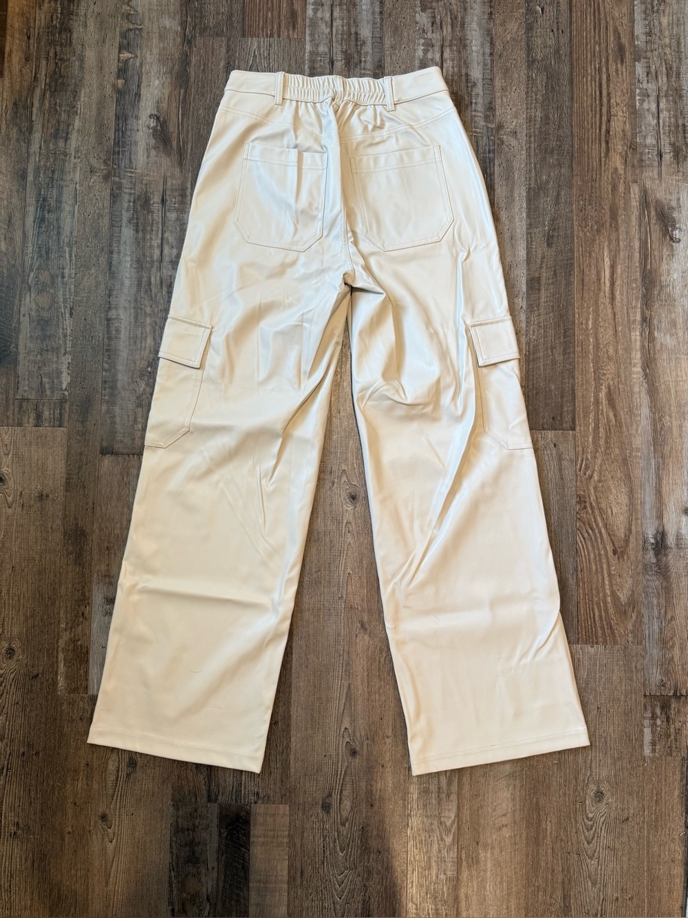 Pleather Wide Leg Cargo Pants - Cream - Picture 2 of 3